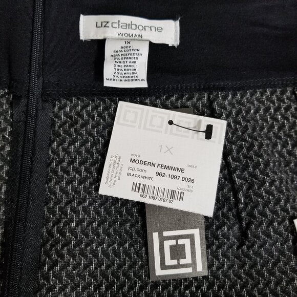 New Liz Claiborne Skirt 1X Womens Stretch Knit Black White Knee Length Pencil - Picture 4 of 5